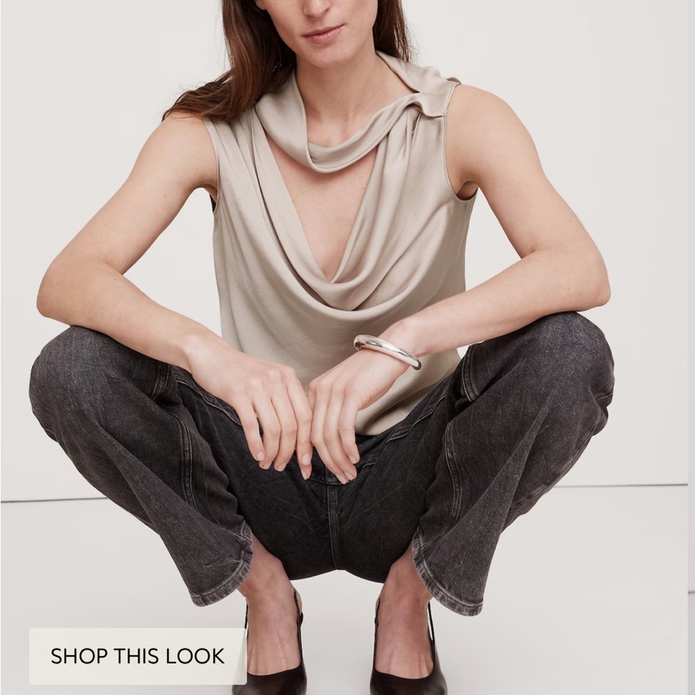 Hammered Satin Cowl-Neck Tank